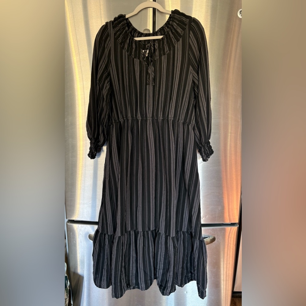 Terra & Sky Black and Gray Striped Dress